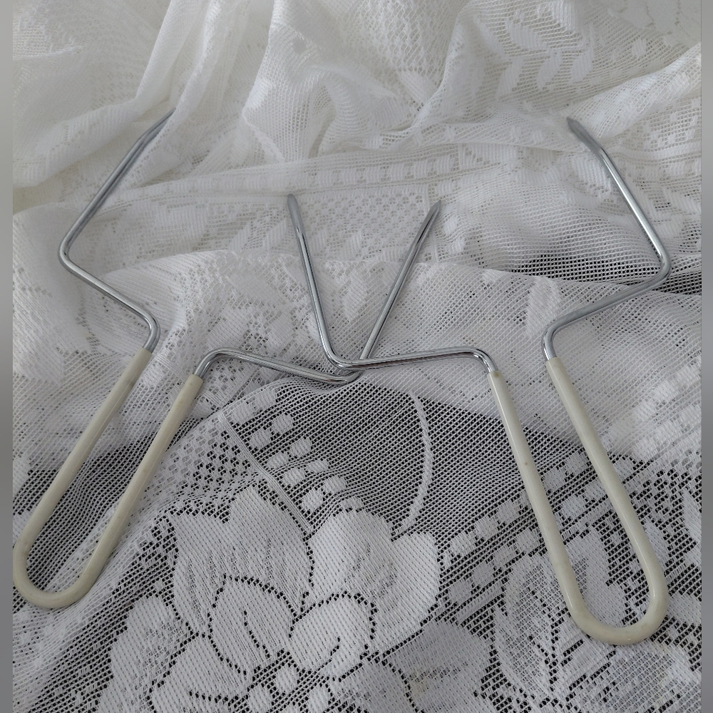 Vintage Metal and Cream Handled Meat Forks
